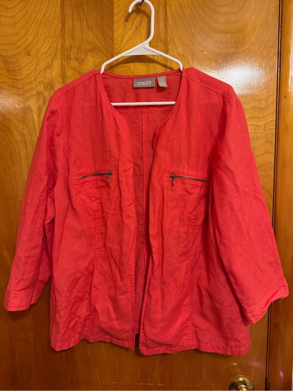 Chico's Vibrant Coral Open-Front Linen-Blend Jacket